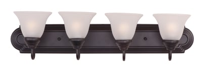 Essentials Bell Bathroom Vanity Light by Maxim Lighting in Oil Rubbed Bronze finish, featuring a steel frame and glass bell-shaped shades.