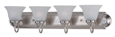 Maxim Lighting Essentials Bell Bathroom Vanity Light with Satin Nickel finish, featuring a sleek steel frame and elegant glass bell-shaped shades.