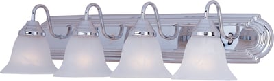 Maxim Lighting Essentials Bell Bathroom Vanity Light features a polished chrome finish with steel and glass construction, showcasing elegant bell-shaped shades.