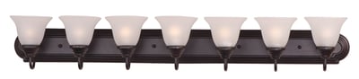 Maxim Lighting Essentials Bell Bathroom Vanity Light features a steel frame in oil rubbed bronze finish with glass bell-shaped shades.