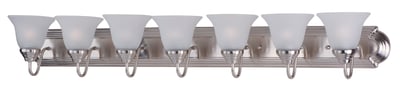 Maxim Lighting Essentials Bell Bathroom Vanity Light in Satin Nickel finish, featuring a steel frame with glass bell-shaped shades.