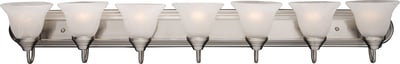 Maxim Lighting Essentials Bell Bathroom Vanity Light with Satin Nickel finish, featuring a sleek steel frame and bell-shaped glass shades.