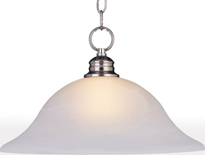 Maxim Lighting Essentials Pendant in Satin Nickel finish, featuring a sleek steel frame and a frosted glass shade, hanging elegantly from the ceiling.