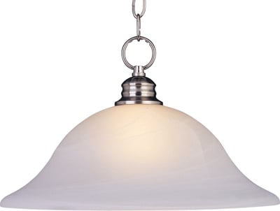Maxim Lighting Essentials Pendant in Satin Nickel finish, featuring a sleek steel frame with a white glass shade, hanging elegantly from the ceiling.