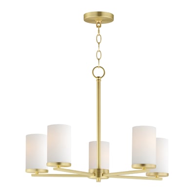 Maxim Lighting Lateral Chandelier in Satin Brass finish, featuring a sleek design with steel and glass elements, elegantly illuminating the space.