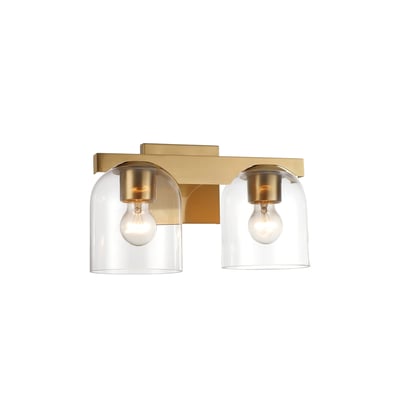 Maxim Lighting Scoop Bathroom Vanity Light in Natural Aged Brass finish, featuring a sleek design with steel frame and glass shades.