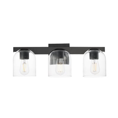 Maxim Lighting Scoop Bathroom Vanity Light features a sleek black steel frame with two glass shades, perfect for modern bathroom decor.