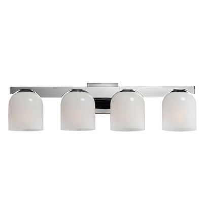Maxim Lighting Scoop Bathroom Vanity Light in polished chrome finish, featuring a sleek steel frame and glass shades, mounted on a bathroom wall.