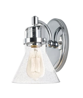 Maxim Lighting Seafarer Wall Sconce in polished chrome finish with steel and glass materials, featuring a nautical design with a clear glass shade.