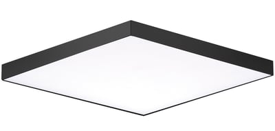 Maxim Lighting Trim Flush Mount in black finish, featuring a sleek, round design with a polycarbonate diffuser and steel frame.