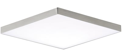 Maxim Lighting Trim Flush Mount with Satin Nickel finish, featuring a sleek design made of polycarbonate and steel, mounted on a ceiling.