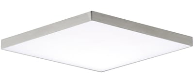 Maxim Lighting Trim Flush Mount in Satin Nickel finish, featuring a sleek design with a polycarbonate and steel construction, mounted on a ceiling.