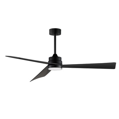 Maxim Lighting Vortex Outdoor Ceiling Fan with Light in Black finish, featuring a sleek steel design with modern blades and integrated light fixture.