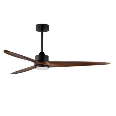 Maxim Lighting Woodwind Solid Wood Blade Ceiling Fan with Light, featuring a sleek steel body and black finish, elegantly designed for modern interiors.