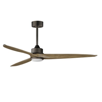 Maxim Lighting Woodwind Solid Wood Blade Ceiling Fan with Light in Charcoal Bronze finish, featuring steel construction and elegant wooden blades.