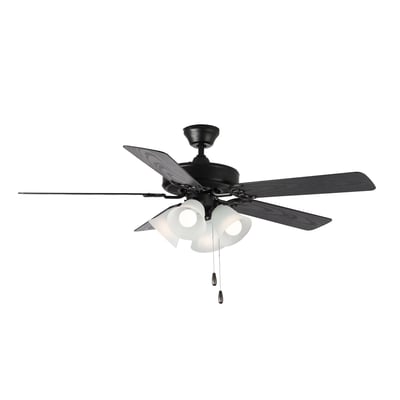 Maxim Lighting Basic-Max Indoor Ceiling Fan with Light in Black with Walnut and Pecan, featuring Steel, Aluminum, and Glass materials.