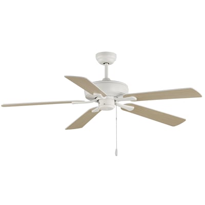 Maxim Lighting Super-Max Ceiling Fan in Matte White finish, featuring sleek steel and MDF blades, mounted on a ceiling.