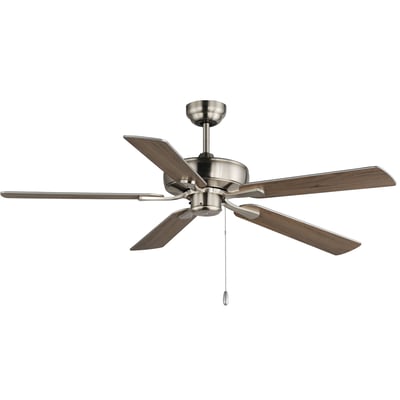 Maxim Lighting Super-Max Ceiling Fan in Satin Nickel finish with Steel and MDF blades, featuring a modern design with sleek lines and a central light fixture.