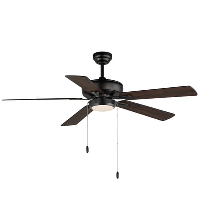 Maxim Lighting Super-Max Ceiling Fan with Light in Black finish, featuring steel blades and an acrylic light fixture, mounted on a ceiling.