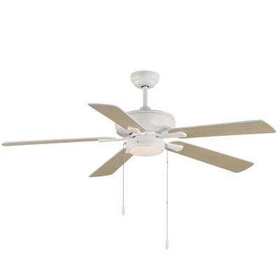 Maxim Lighting Super-Max Ceiling Fan with Light in Matte White finish, featuring steel blades and an integrated acrylic light fixture.