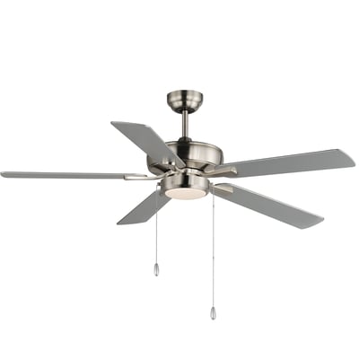 Maxim Lighting Super-Max Ceiling Fan with Light, featuring a Satin Nickel finish, Steel construction, and Acrylic light cover.
