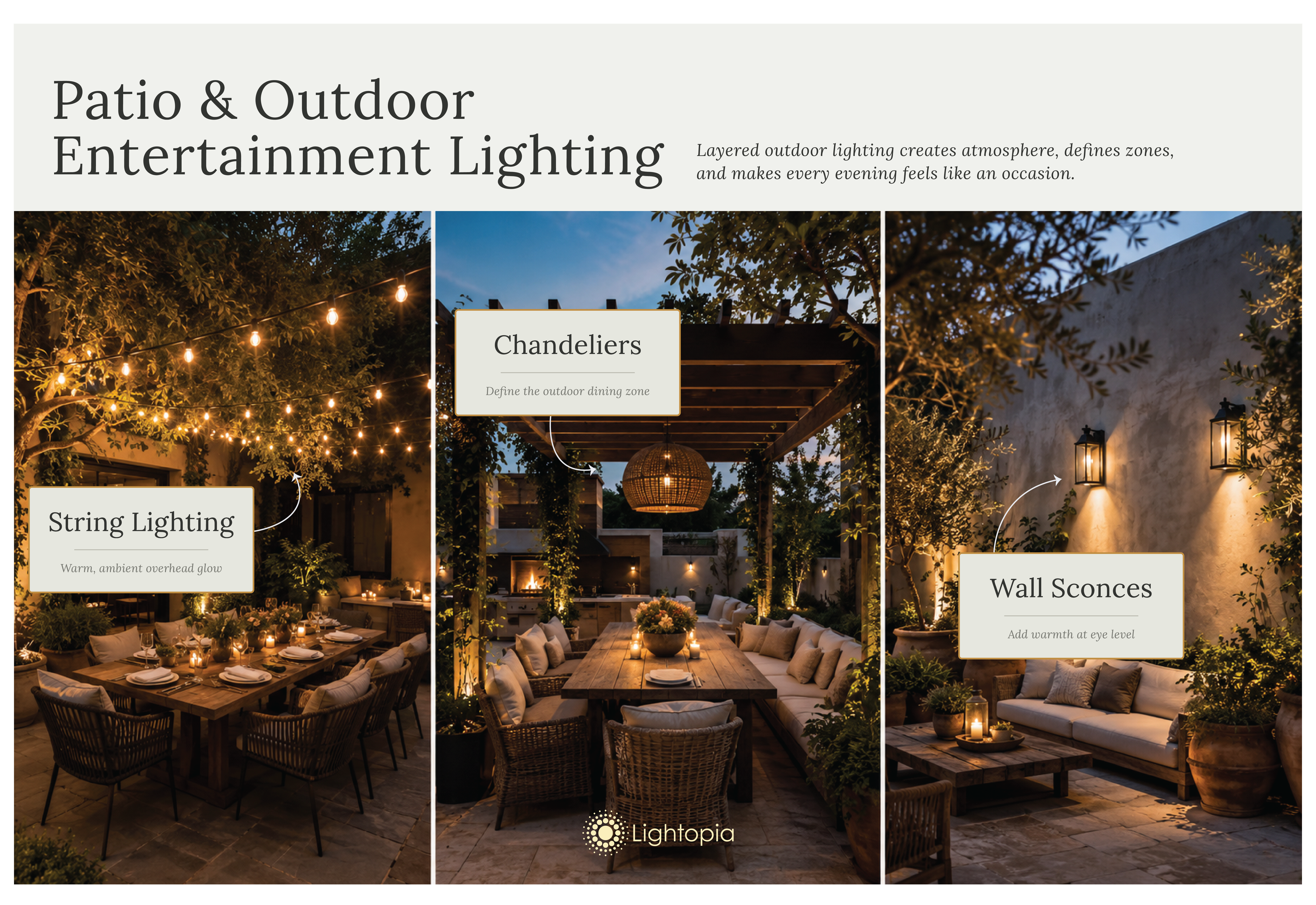 outdoor areas with different lighting types diagramed.