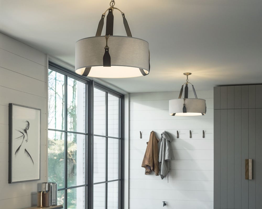 rustic flush mount pendants in an entryway.