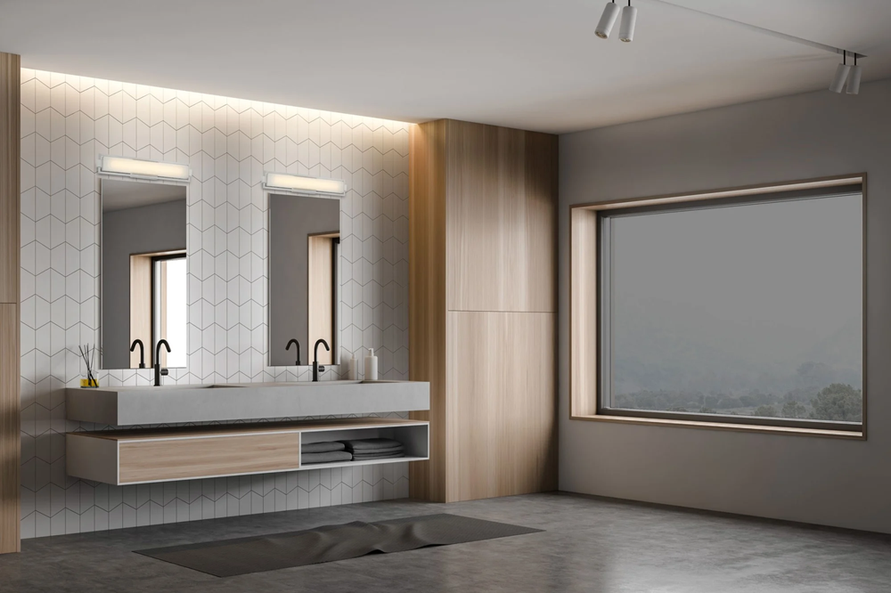 Bathroom vanity lighting in a modern bathroom.
